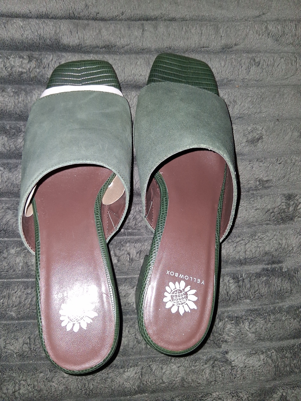 Yellow Box Green Suede Open-Toe Slide Mules